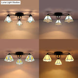 Retro Geometric Flushmount Ceiling Light With Stained Glass - White/Sky Blue/Clear/Dark Blue