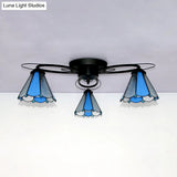 Retro Geometric Flushmount Ceiling Light With Stained Glass - White/Sky Blue/Clear/Dark Blue