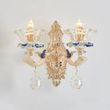 Retro Glass Gold Ruffle Flower Wall Mount Light With Crystal Draping 2 / E