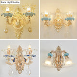 Retro Glass Gold Ruffle Flower Wall Mount Light With Crystal Draping