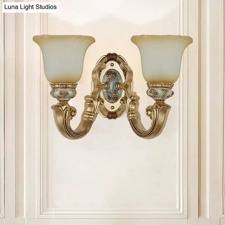 Retro Gold 1/2-Light Sconce Wall Lamp With Frosted Glass Shade Ideal Living Room Lighting
