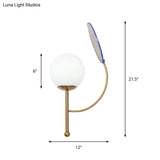 Retro Gold/Black Wall Sconce - 1 Light Matte White Glass Fixture With Reflector