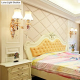 Retro Gold Flared Sconce Lamp With Crystal Droplet - Milk Glass Wall Mount Light