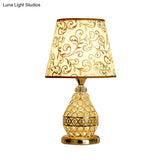 Retro Gold Swirl Pattern Table Lamp With Vase Crystal Pedestal Bedside Nightstand Light