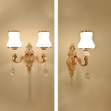 Retro Gold Wall Mount Light With Floral Glass Shade And Hanging Crystal Elegant Lighting 1 / J