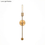 Retro Gold Wall Sconce With Linear Arm And Bare Bulb For Living Room