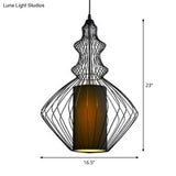 Retro Gourd Shaped Iron Pendant Light With Fabric Shade - Black 1 Bulb Stylish Ceiling Hanging