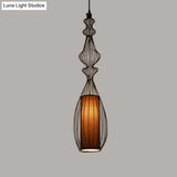 Retro Gourd Shaped Iron Pendant Light With Fabric Shade - Black 1 Bulb Stylish Ceiling Hanging