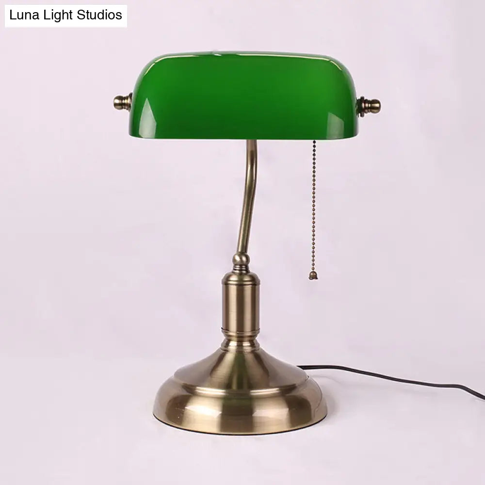 Retro Green Glass Nightstand Lamp With Swivel Shade And Pull Chain In Polished Brass - Single