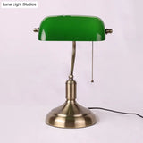 Retro Green Glass Nightstand Lamp With Swivel Shade And Pull Chain In Polished Brass - Single