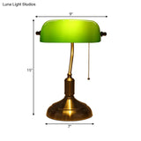 Retro Green Glass Nightstand Lamp With Swivel Shade And Pull Chain In Polished Brass - Single