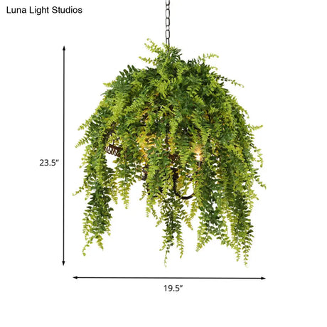 Retro Green Plant Restaurant Led Ceiling Chandelier - 3-Bulb Metal Hanging Light