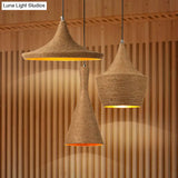 Retro Industrial 3-Light Beige Rope Pendant For Dining Room