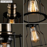 Retro Industrial Hanging Lamp - Single Light Pendant With Black Wrought Iron Frame For Restaurant