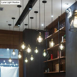 Retro Industrial Hanging Lamp - Single Light Pendant With Black Wrought Iron Frame For Restaurant