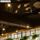 Retro Industrial Hanging Lamp - Single Light Pendant With Black Wrought Iron Frame For Restaurant