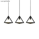 Retro Industrial Hanging Lamp With 3 Triangle Metallic Heads And Wire Guard In Black/White