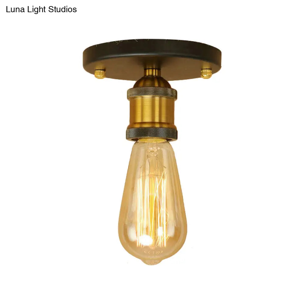 Retro Industrial Metal Black/Brass Finish Ceiling Lighting - Exposed Bulb Semi Flush Mount Light
