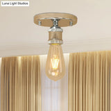 Retro Industrial Metal Black/Brass Finish Ceiling Lighting - Exposed Bulb Semi Flush Mount Light