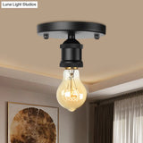Retro Industrial Metal Black/Brass Finish Ceiling Lighting - Exposed Bulb Semi Flush Mount Light
