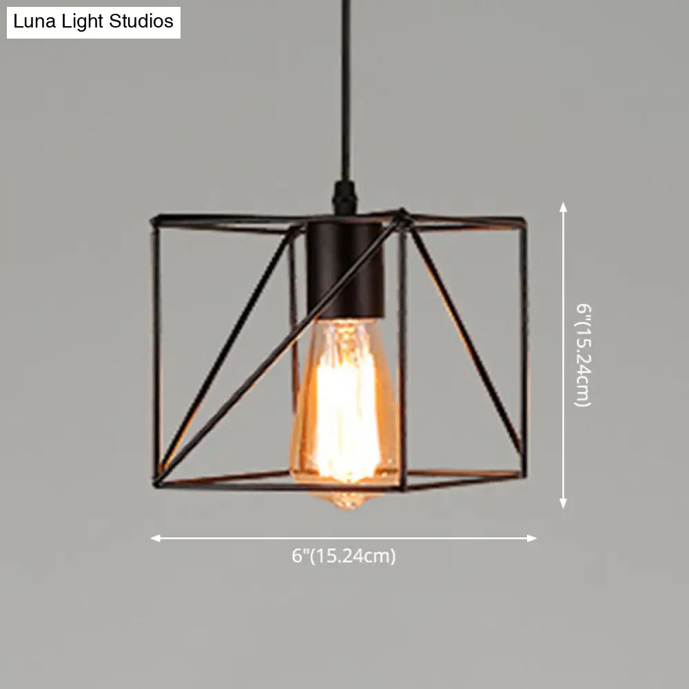 Retro Industrial Metal Cage Pendant Light Fixture - 1-Light Ceiling Hanging For Restaurants