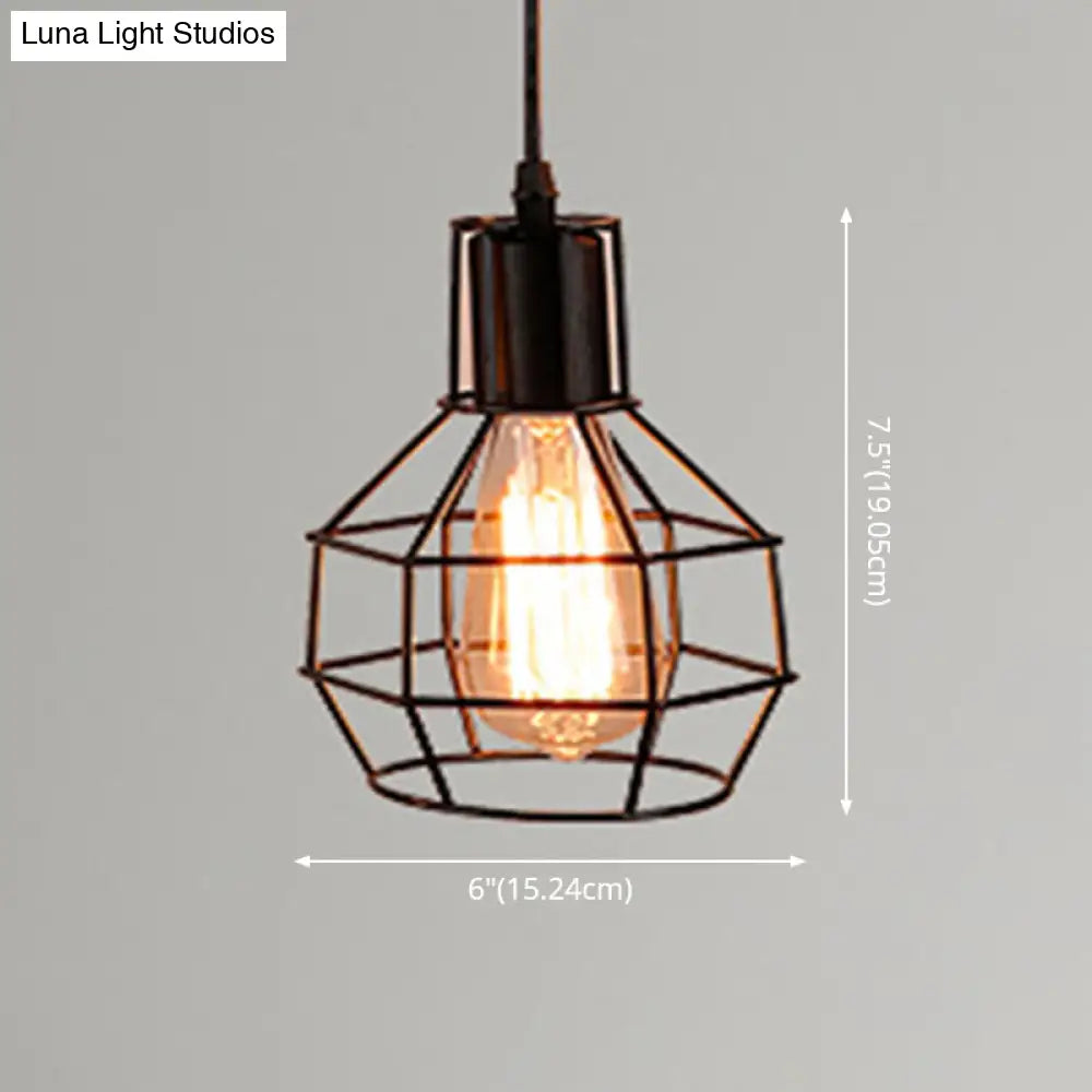 Retro Industrial Metal Cage Pendant Light Fixture - 1-Light Ceiling Hanging For Restaurants