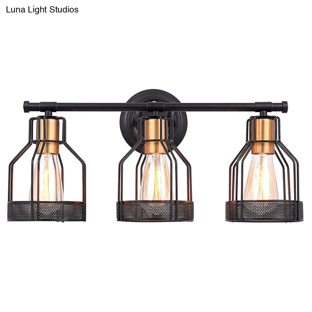 Retro Industrial Metal Cage Vanity Wall Light - 3 Fixture
