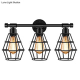Retro Industrial Metal Cage Vanity Wall Light - 3 Fixture