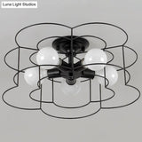 Retro Industrial Metal Ceiling Mounted Flower Semi Flush Light Fixture For Bedroom