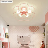 Retro Industrial Metal Ceiling Mounted Flower Semi Flush Light Fixture For Bedroom