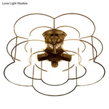 Retro Industrial Metal Ceiling Mounted Flower Semi Flush Light Fixture For Bedroom