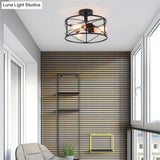 Retro Industrial Metal Flush Mount Ceiling Light For Living Room - Trellis Cage Design