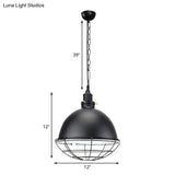 Retro Industrial Metal Pendant Light - Bowl Shade 1 Bulb Black/White/Red Indoor Ceiling With Wire
