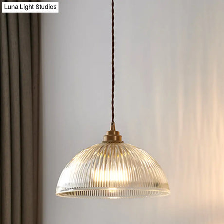 Retro Industrial Pendant Lighting - 1 Light Prismatic Glass Dome Perfect For Living Room