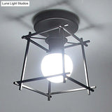 Retro Industrial Square Semi Flush Chandelier - Metal Ceiling Light For Hallway