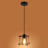 Retro Industrial Square Semi Flush Chandelier - Metal Ceiling Light For Hallway Black