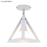 Retro Industrial Wire Cage Ceiling Light With Triangle Shade - 1 Head Metal Lamp In Black/Grey/White