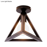 Retro Industrial Wire Cage Ceiling Light With Triangle Shade - 1 Head Metal Lamp In Black/Grey/White