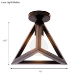 Retro Industrial Wire Cage Ceiling Light With Triangle Shade - 1 Head Metal Lamp In Black/Grey/White
