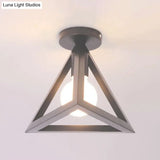 Retro Industrial Wire Cage Ceiling Light With Triangle Shade - 1 Head Metal Lamp In Black/Grey/White