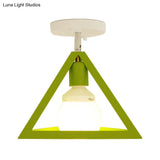 Retro Industrial Wire Cage Ceiling Light With Triangle Shade - 1 Head Metal Lamp In Black/Grey/White