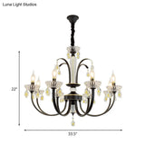Retro Iron Candle Chandelier With Crystal Accent - Black & Gold 6/8-Bulb Hanging Light