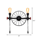 Retro Iron Piping Wall Light With Valve Decor For Wagon Wheel Restaurant In Black 2 /