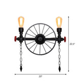 Retro Iron Piping Wall Light With Valve Decor For Wagon Wheel Restaurant In Black 2 /
