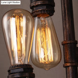 Retro Iron Water Pipe Wall Light With Valve Handle - 2 Bulbs Restaurant Lighting Fixture In Rust