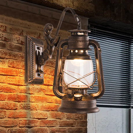 Retro Lantern Style Iron Wall Light - 1-Light Corridor Kerosene Fixture Copper / A