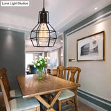 Retro Loft Black Metal Hanging Ceiling Light With Globe Cage Shade - Plug-In Suspension