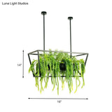 Retro Metal 2-Headed Black Led Drop Lamp For Restaurant Island Ceiling - Trapezoid Design With Plant