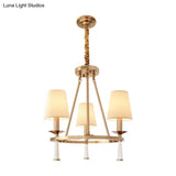 Retro Metal 3-Light White Pendant Chandelier For Dining Room - Ring Design With Cone Fabric Shade