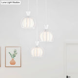 Retro Metal Dome Cage Pendant Light With Milk Glass Shade - 3 Bulb Indoor Hanging Fixture In